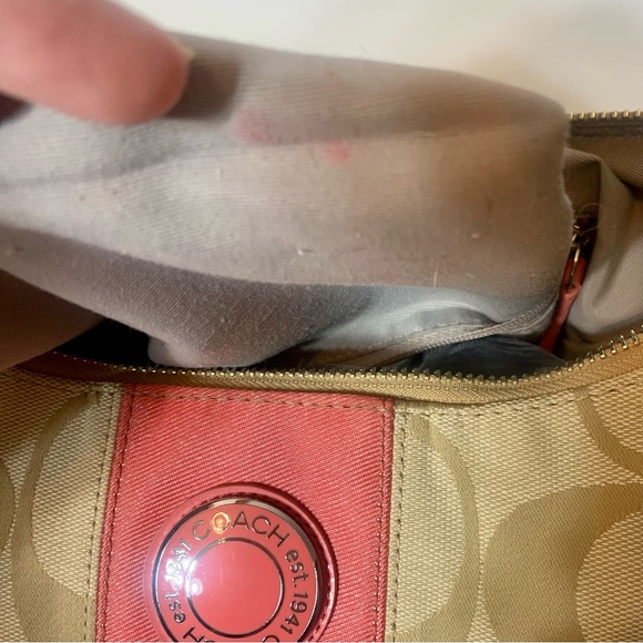 EUC. Vintage Coach berry pink & khaki in signature Coach pattern. - Picture 14 of 16